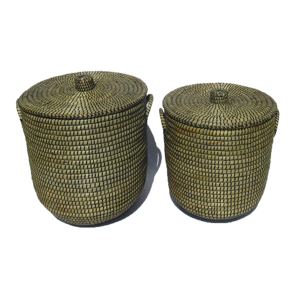 AFRICA ΚΑΛΑΘΙ ΜΕ ΚΑΠΑΚΙ SET 2ΤΜΧ 45x45x50cm KANSGRASS ΦΥΣΙΚΟ ΜΑΥΡΟ PVC