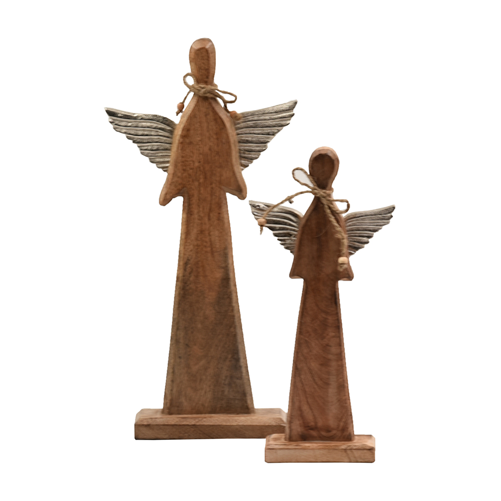 ANJO ΧΡΙΣΤΟΥΓΕΝΝΙΑΤΙΚΟ ΔΙΑΚΟΣΜΗΤΙΚΟ ΑΓΓΕΛΟΣ ΜΕ ΦΤΕΡΑ 21x6x43 ΞΥΛΟ MANGO ΦΥΣΙΚΟ ΑΣΗΜΙ ΑΛΟΥΜΙΝΙΟ - Image 3