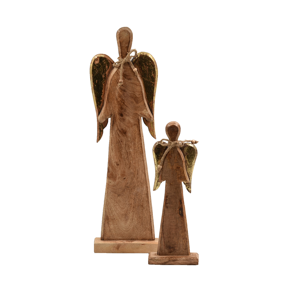 ENGEL ΧΡΙΣΤΟΥΓΕΝΝΙΑΤΙΚΟ ΔΙΑΚΟΣΜΗΤΙΚΟ ΑΓΓΕΛΟΣ ΜΕ ΦΤΕΡΑ 16x6x53 ΞΥΛΟ MANGO ΦΥΣΙΚΟ ΧΡΥΣΟ ΑΝΤΙΚΕ ΑΛΟΥΜΙΝΙΟ - Image 2