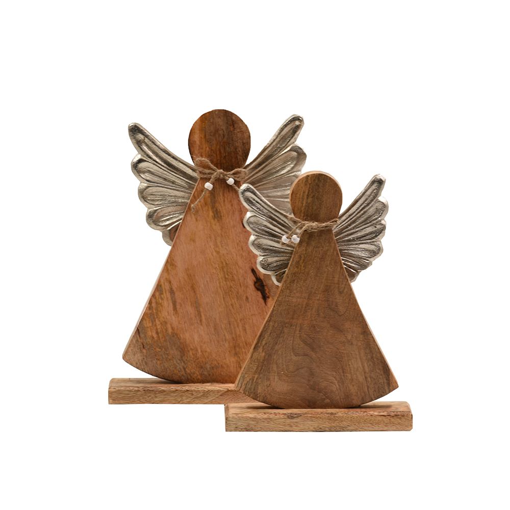 ANGI ΧΡΙΣΤΟΥΓΕΝΝΙΑΤΙΚΟ ΔΙΑΚΟΣΜΗΤΙΚΟ ΑΓΓΕΛΟΣ ΜΕ ΦΤΕΡΑ 28x7x38 ΞΥΛΟ MANGO ΦΥΣΙΚΟ ΑΣΗΜΙ ΑΛΟΥΜΙΝΙΟ - Image 3