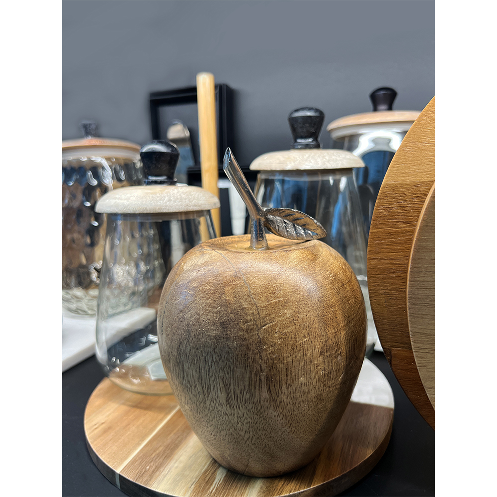 MALLO ΔΙΑΚΟΣΜΗΤΙΚΟ ΜΗΛΟ 14x14x20 ΞΥΛΟ MANGO ΦΥΣΙΚΟ ΑΣΗΜΙ ΑΛΟΥΜΙΝΙΟ - Image 3