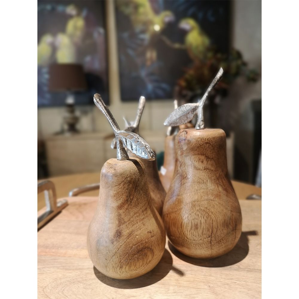 POIRE ΔΙΑΚΟΣΜΗΤΙΚΟ ΑΧΛΑΔΙ 11x10x22 ΞΥΛΟ MANGO ΦΥΣΙΚΟ ΑΣΗΜΙ ΑΛΟΥΜΙΝΙΟ - Image 2