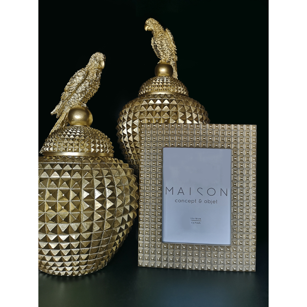 PERROQUET ΔΟΧΕΙΟ ΑΠΟΘΗΚΕΥΣΗΣ 23x23x38 POLYRESIN ΧΡΥΣΟ - Image 2