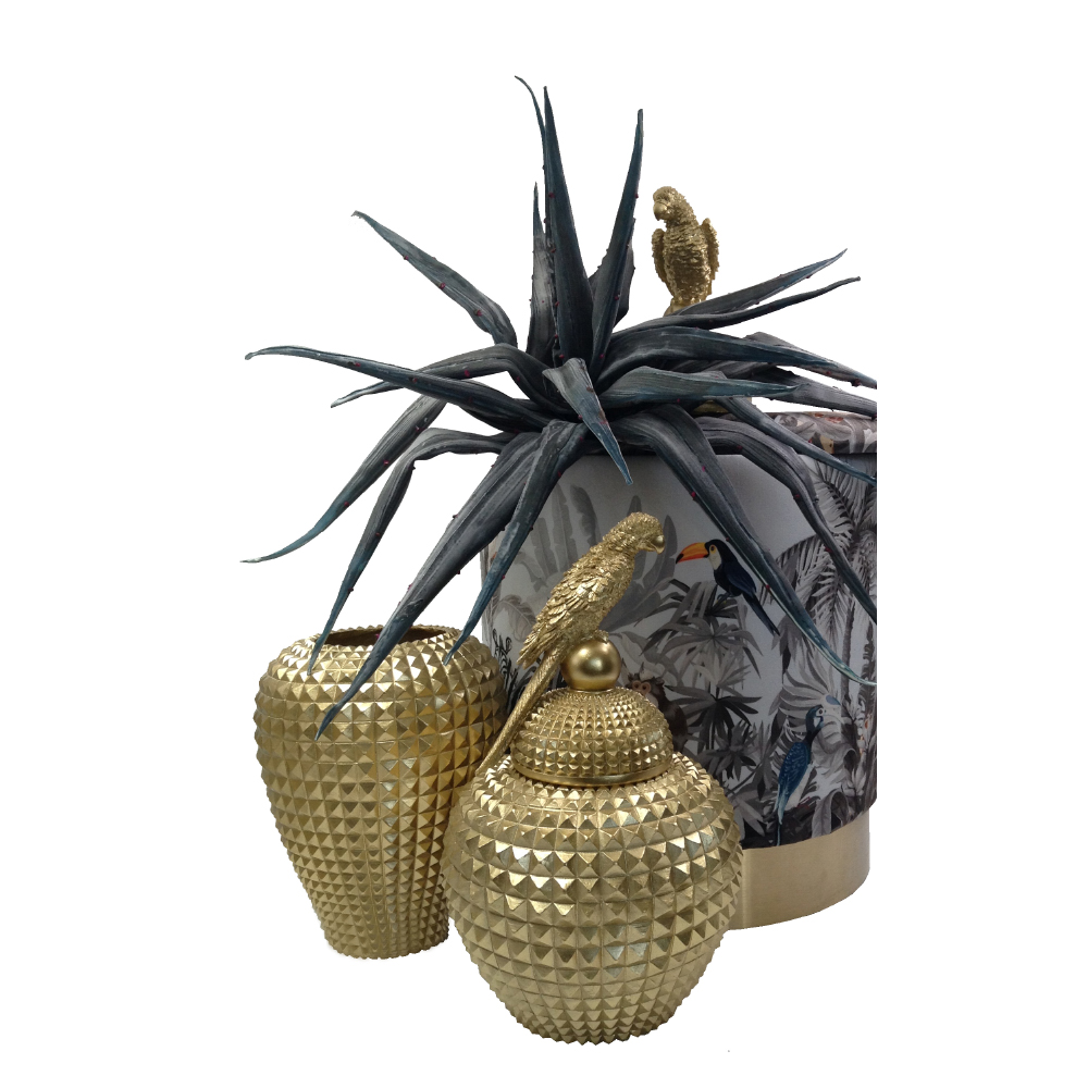 PERROQUET ΔΟΧΕΙΟ ΑΠΟΘΗΚΕΥΣΗΣ 23x23x38 POLYRESIN ΧΡΥΣΟ - Image 3