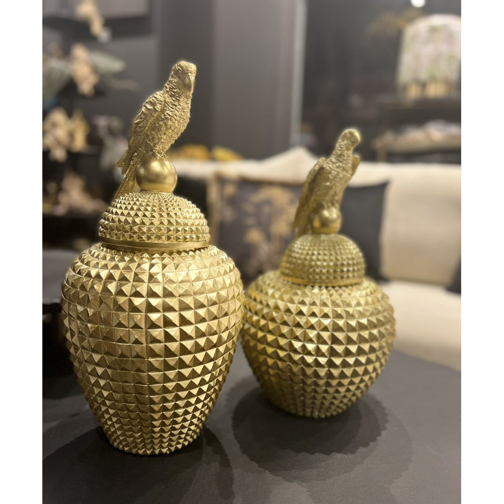 PERROQUET ΔΟΧΕΙΟ ΑΠΟΘΗΚΕΥΣΗΣ 23x23x38 POLYRESIN ΧΡΥΣΟ - Image 4