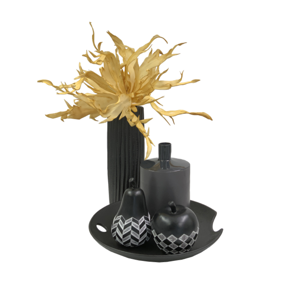 FRUIT BLACK 2 ΔΙΑΚΟΣΜΗΤΙΚΟ ΜΗΛΟ 12x12x13 POLYRESIN ΜΑΥΡΟ ΛΕΥΚΟ - Image 3