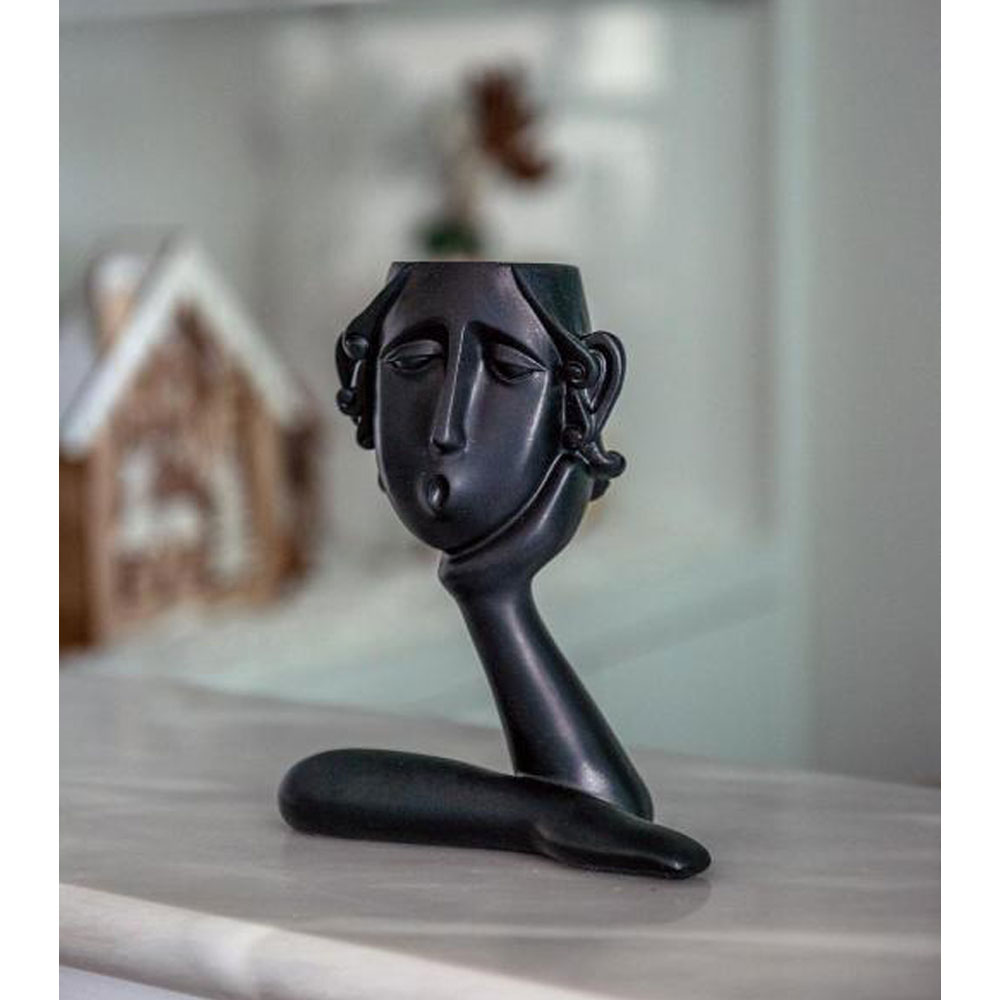 ROMANCE 3 ΒΑΖΟ ΦΙΓΟΥΡΑ 16x8x20 POLYRESIN ΜΑΥΡΟ - Image 2