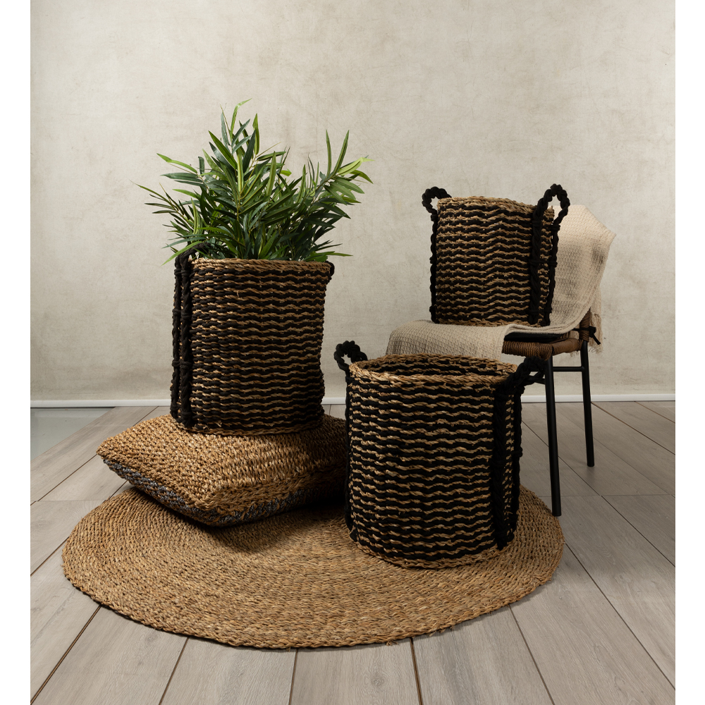 DURUK ΚΑΛΑΘΙ SET 3ΤΜΧ 45x45x45cm SEAGRASS ΦΥΣΙΚΟ ΜΑΥΡΟ HOGLA ROPE - Image 2