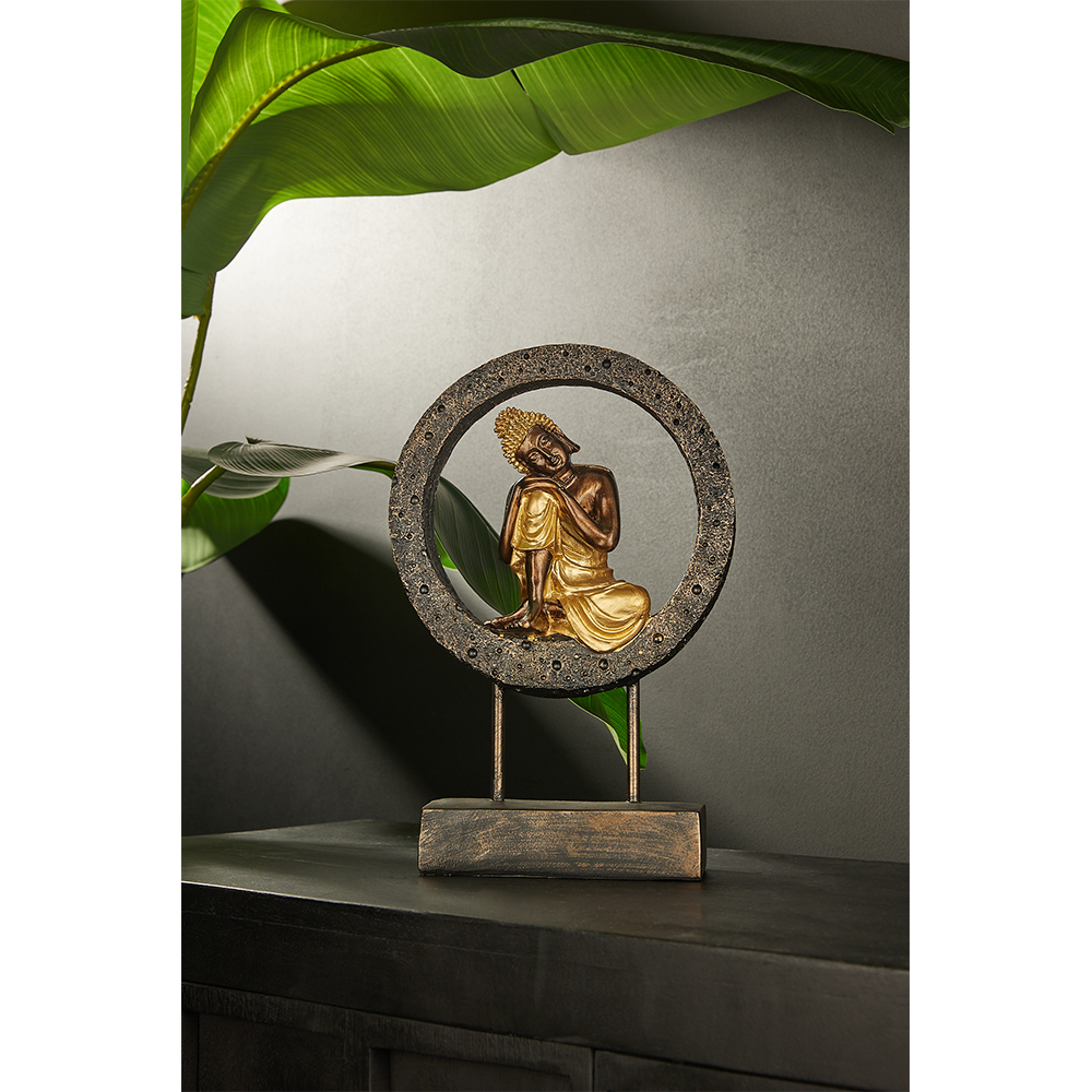 BUDDHA CIRCLE ΔΙΑΚΟΣΜΗΤΙΚΟ TOTEM 24x11x35 POLYRESIN ΜΑΥΡΟ ΧΡΥΣΟ - Image 2