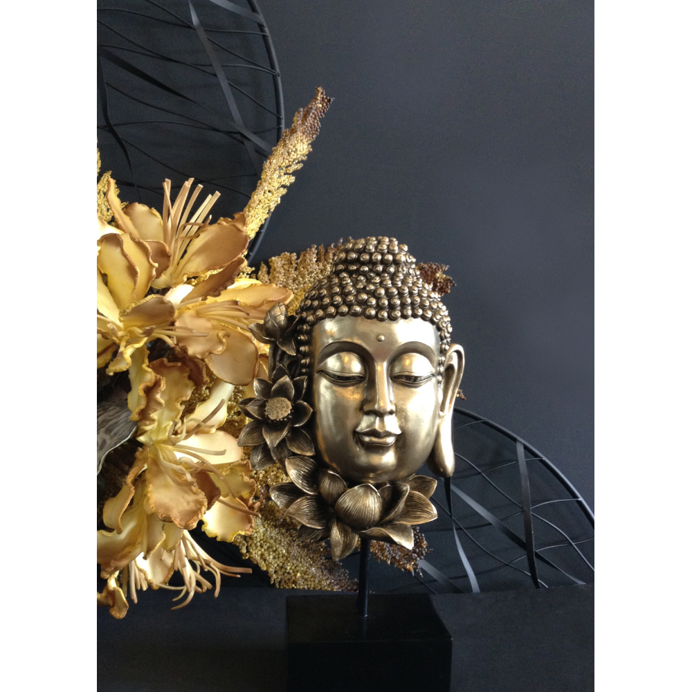 LOTUS BUDDHA ΔΙΑΚΟΣΜΗΤΙΚΟ ΒΟΥΔΑΣ 19x9x35 POLYRESIN ΧΡΥΣΟ ΜΑΥΡΟ - Image 3