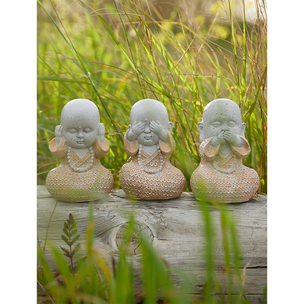 BULU ΔΙΑΚΟΣΜΗΤΙΚΟ ΒΟΥΔΑΣ SET 3ΤΜΧ 10x8x13 POLYRESIN TERRACOTTA ΓΚΡΙ - Image 2