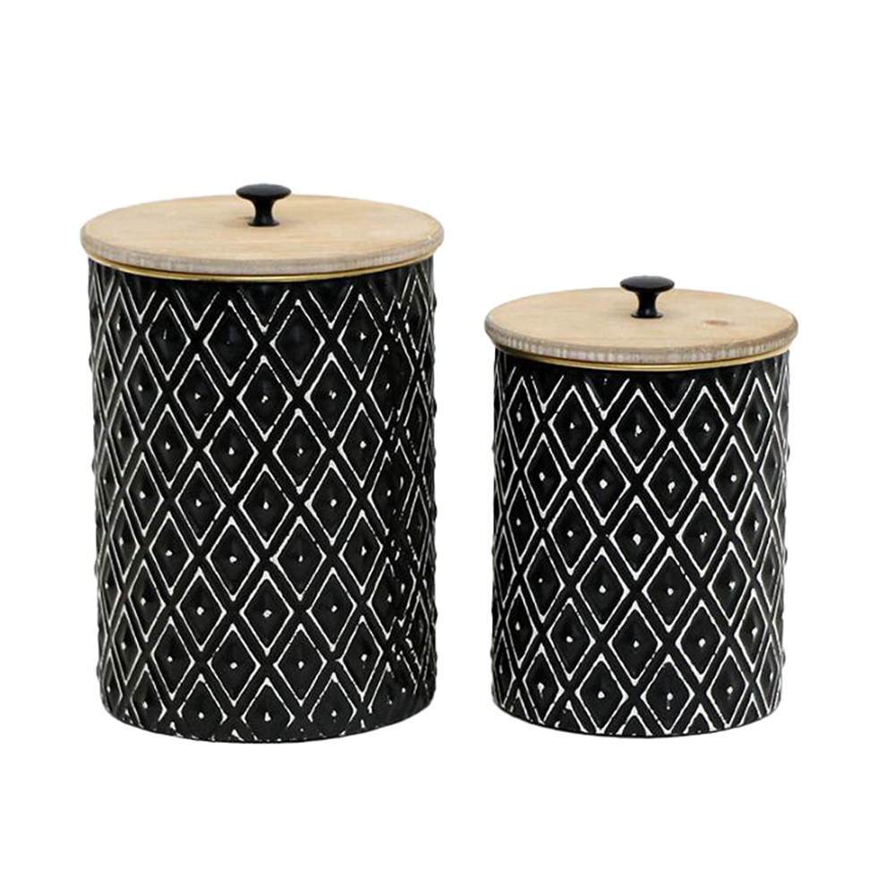 CRUSE ΚΟΥΤΙ ΑΠΟΘΗΚΕΥΣΗΣ SET 2ΤΜΧ 19x19x28 ΜΕΤΑΛΛΟ ΜΑΥΡΟ ΦΥΣΙΚΟ ΞΥΛΟ