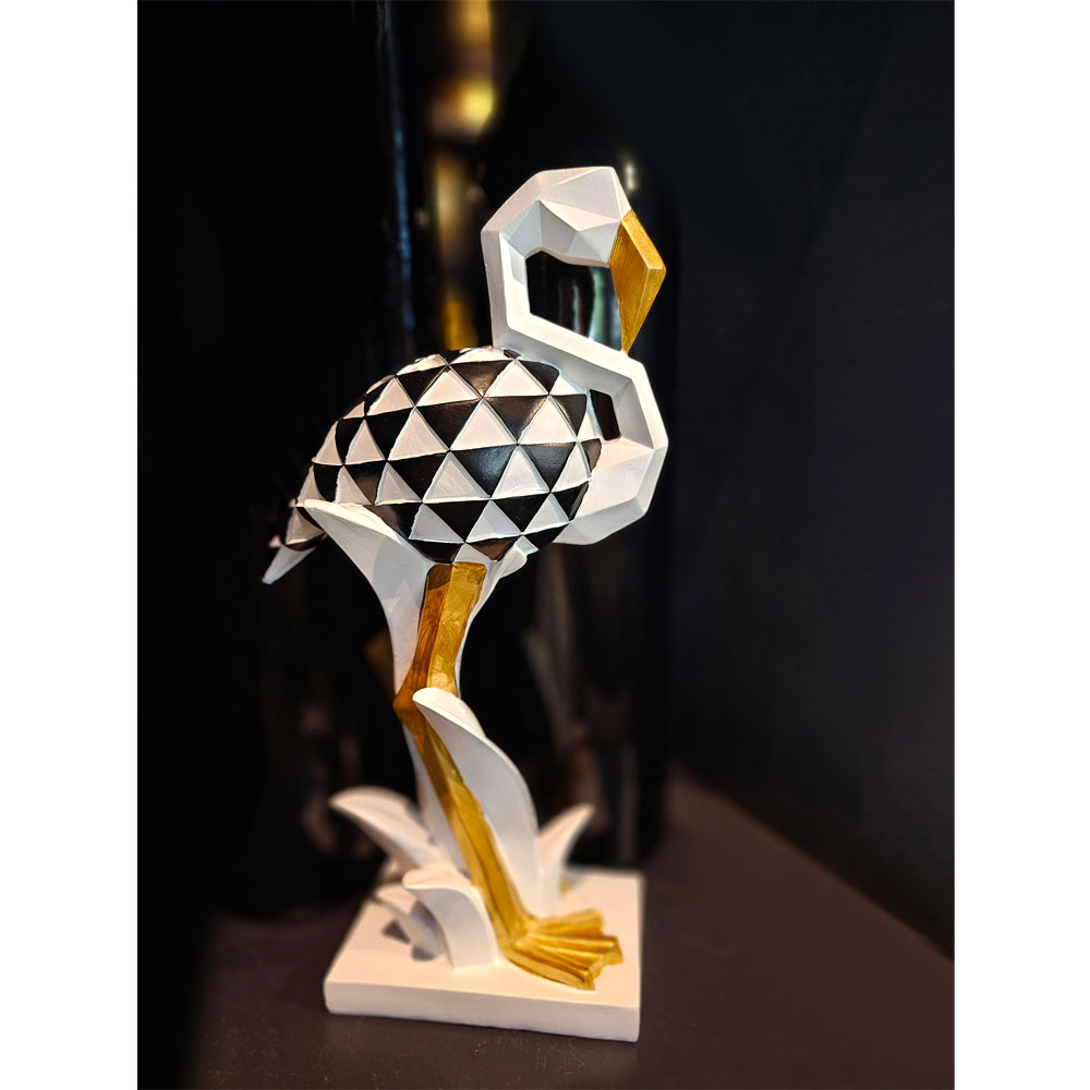 LUCIEN ΔΙΑΚΟΣΜΗΤΙΚΟ ΦΛΑΜΙΝΓΚΟ 19x11x37 POLYRESIN ΛΕΥΚΟ ΜΑΥΡΟ ΧΡΥΣΟ - Image 2