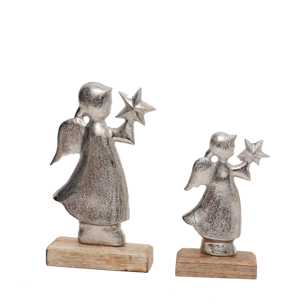 STARS ΧΡΙΣΤΟΥΓΕΝΝΙΑΤΙΚΟ ΔΙΑΚΟΣΜΗΤΙΚΟ ΑΓΓΕΛΟΣ 5x10x18 ΑΛΟΥΜΙΝΙΟ ΑΣΗΜΙ ΦΥΣΙΚΟ ΞΥΛΟ MANGO - Image 2