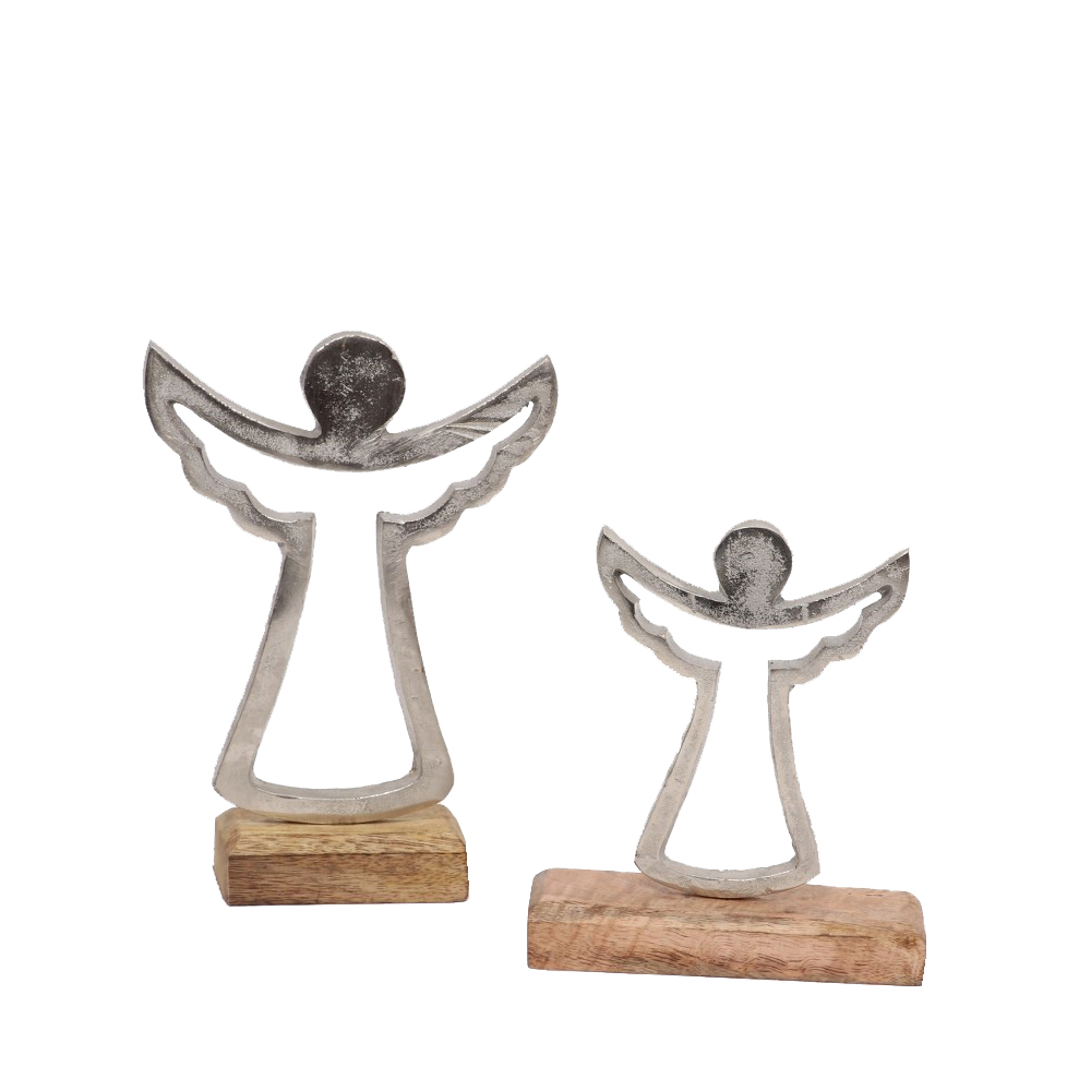 BETH ΧΡΙΣΤΟΥΓΕΝΝΙΑΤΙΚΟ ΔΙΑΚΟΣΜΗΤΙΚΟ ΑΓΓΕΛΟΣ 12x6x18 ΑΛΟΥΜΙΝΙΟ ΑΣΗΜΙ ΦΥΣΙΚΟ ΞΥΛΟ MANGO - Image 2