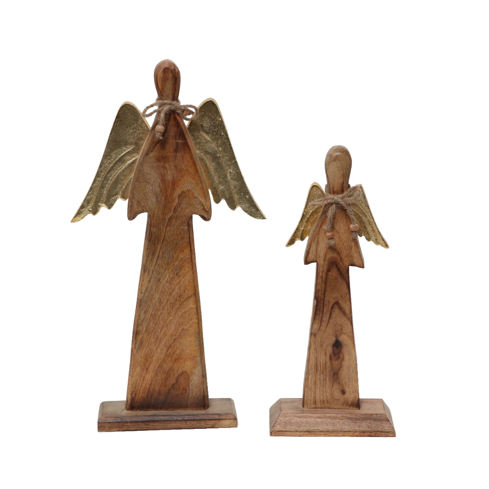 ELSA ΧΡΙΣΤΟΥΓΕΝΝΙΑΤΙΚΟ ΔΙΑΚΟΣΜΗΤΙΚΟ ΑΓΓΕΛΟΣ 14x7x32 ΞΥΛΟ MANGO ΦΥΣΙΚΟ ΧΡΥΣΟ ΑΛΟΥΜΙΝΙΟ - Image 2