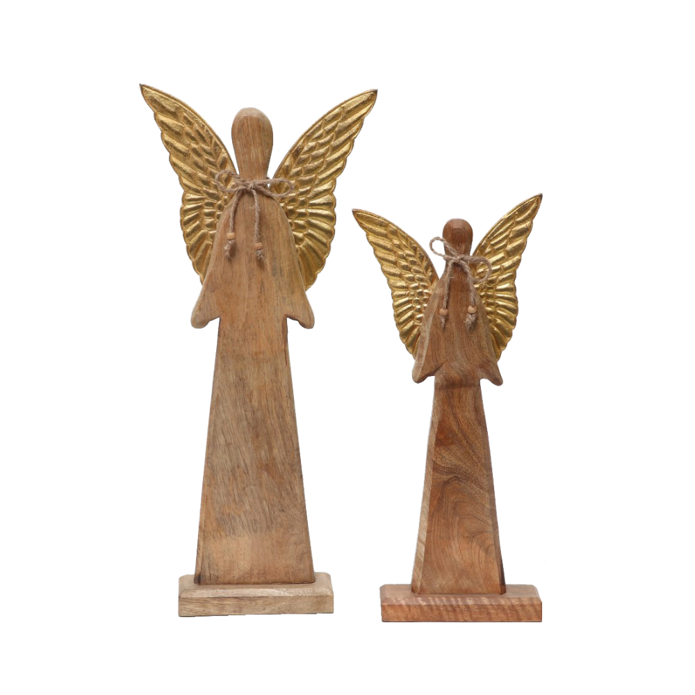 SLEET ΧΡΙΣΤΟΥΓΕΝΝΙΑΤΙΚΟ ΔΙΑΚΟΣΜΗΤΙΚΟ ΑΓΓΕΛΟΣ 24x6x55 ΞΥΛΟ MANGO ΦΥΣΙΚΟ ΧΡΥΣΟ ΑΛΟΥΜΙΝΙΟ - Image 2