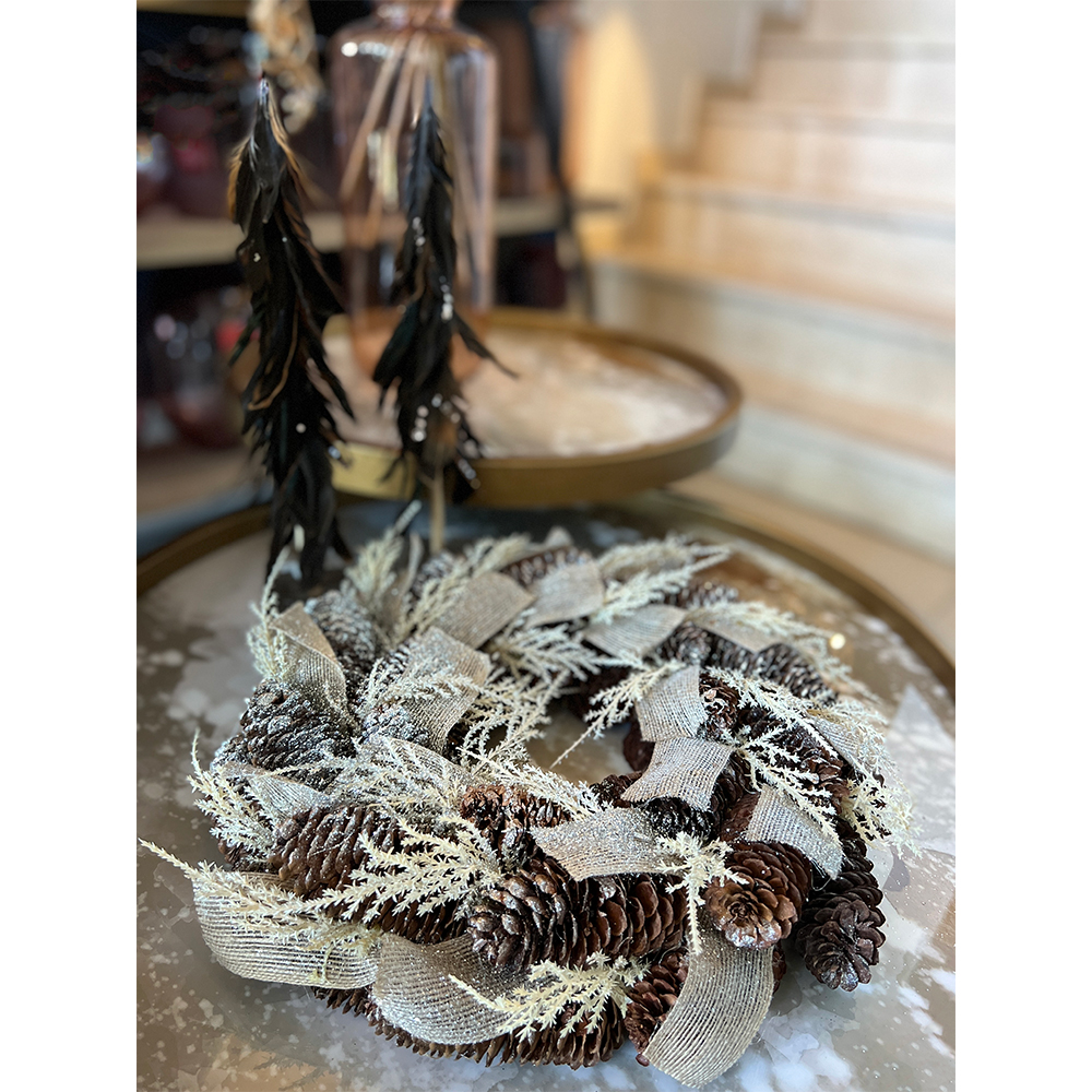 BECKY ΧΡΙΣΤΟΥΓΕΝΝΙΑΤΙΚΟ ΣΤΕΦΑΝΙ ΜΕ ΚΟΥΚΟΥΝΑΡΙΑ 34x34x8 POLYFOAM ΣΑΜΠΑΝΙ ΜΠΕΖ ΚΑΦΕ - Image 2