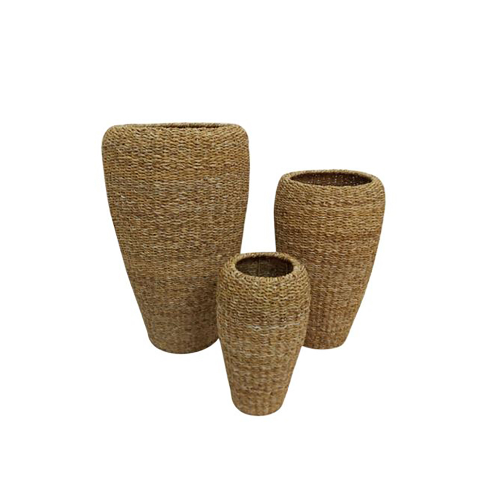 NEREA TALL ΓΛΑΣΤΡΑ SET 3ΤΜΧ 43x43x70cm SEAGRASS ΦΥΣΙΚΟ ΜΕΤΑΛΛΟ