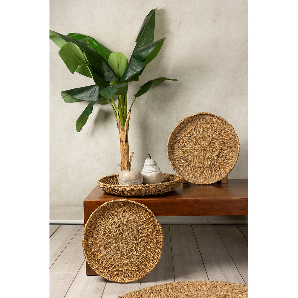 NEREA ΔΙΣΚΟΣ SET 3ΤΜΧ 55x55x8cm SEAGRASS ΦΥΣΙΚΟ ΜΕΤΑΛΛΟ - Image 2