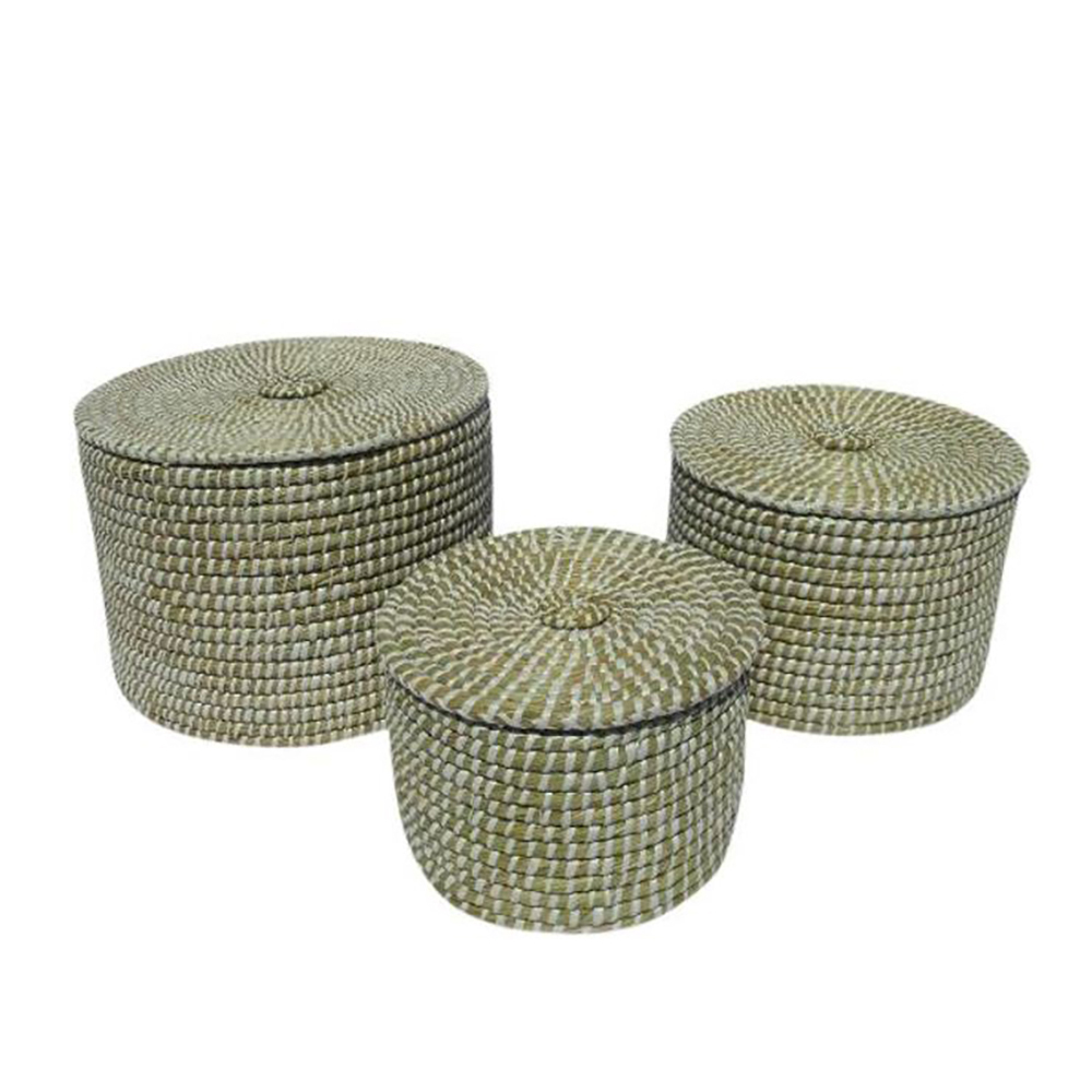 NILE BOX ΚΑΛΑΘΙ ΜΕ ΚΑΠΑΚΙ SET 3ΤΜΧ 35x35x25cm KANSGRASS ΦΥΣΙΚΟ ΛΕΥΚΟ PVC