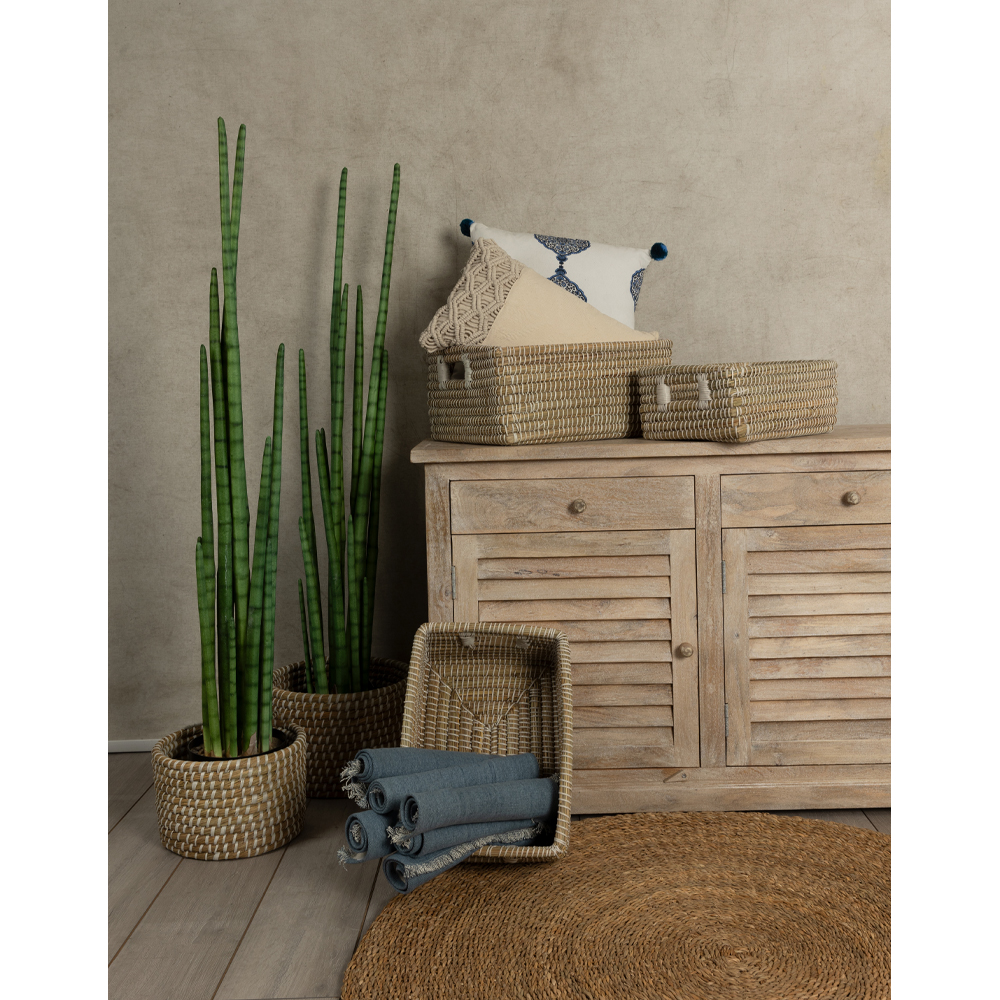 NILE ΚΑΛΑΘΙ SET 3ΤΜΧ 45x35x30cm KANSGRASS ΦΥΣΙΚΟ ΛΕΥΚΟ PVC - Image 2