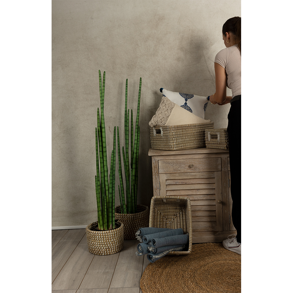 NILE ΚΑΛΑΘΙ SET 3ΤΜΧ 45x35x30cm KANSGRASS ΦΥΣΙΚΟ ΛΕΥΚΟ PVC - Image 3