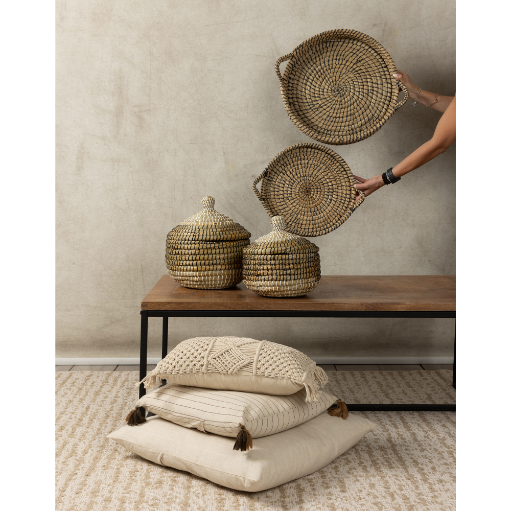 NILE PLEX ΚΑΛΑΘΙ ΜΕ ΚΑΠΑΚΙ SET 2ΤΜΧ 30x30x32cm KANSGRASS ΦΥΣΙΚΟ ΜΑΥΡΟ PVC - Image 3