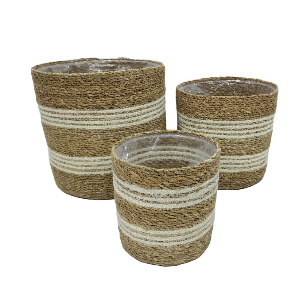 YDRA ΚΑΛΑΘΙ SET 3ΤΜΧ 28x28x28cm SEAGRASS ΦΥΣΙΚΟ ΛΕΥΚΟ ΓΙΟΥΤΑ