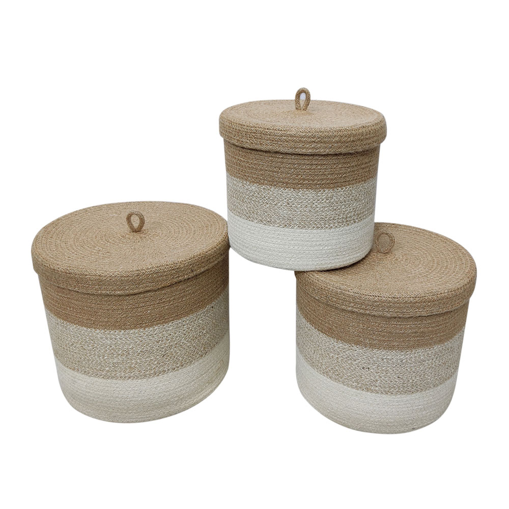 YDRA ΚΟΥΤΙ ΑΠΟΘΗΚΕΥΣΗΣ SET 3ΤΜΧ 27x27x17cm ΓΙΟΥΤΑ ΦΥΣΙΚΟ ΜΠΕΖ ΛΕΥΚΟ