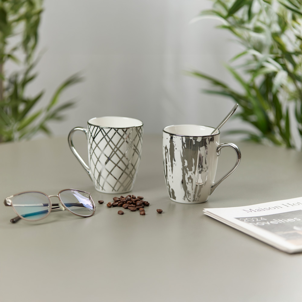 CHIC ΚΟΥΠΑ 8x8x11 NEW BONE CHINA ΛΕΥΚΟ SILVER - Image 2