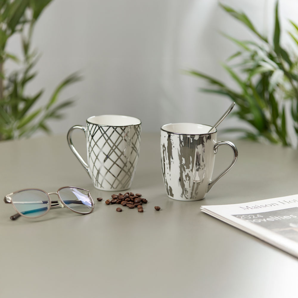 CHIC ΚΟΥΠΑ 8x8x11 NEW BONE CHINA ΛΕΥΚΟ SILVER - Image 2