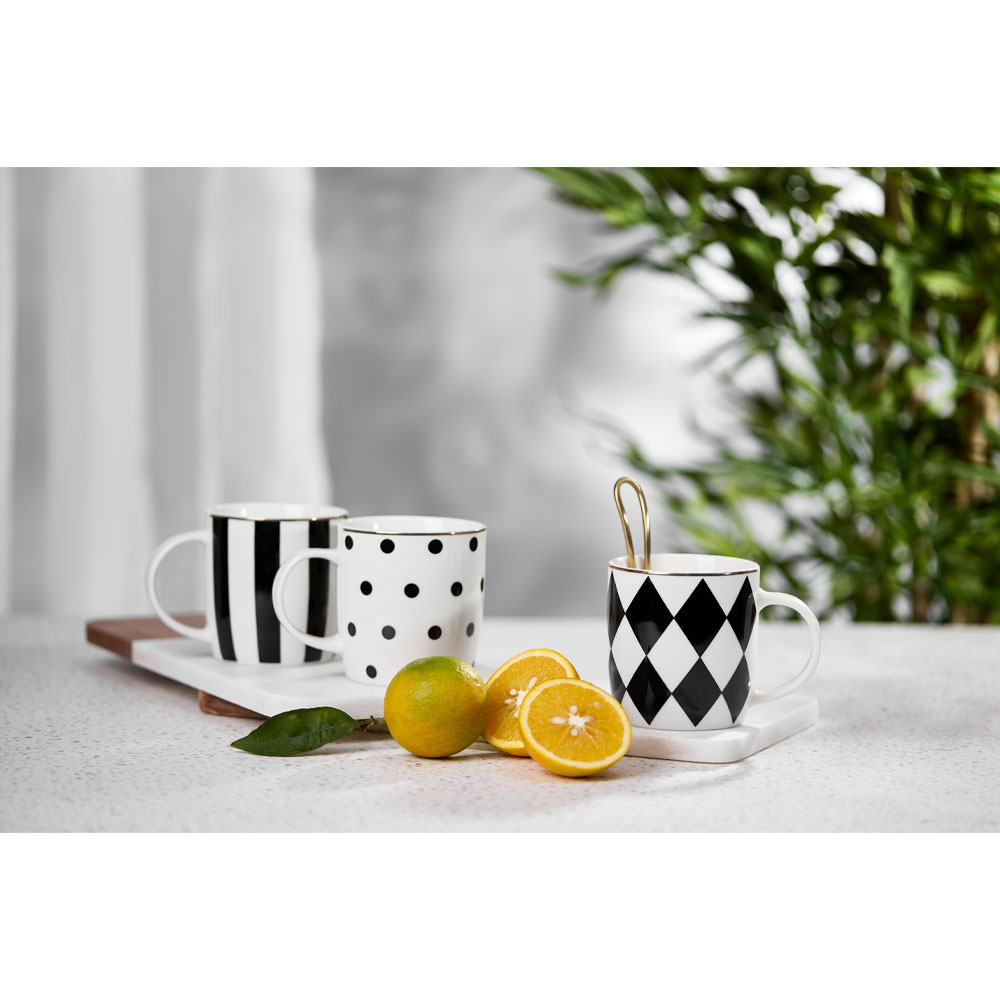 JOLIE ROMBUS ΚΟΥΠΑ 9x9x9 NEW BONE CHINA ΛΕΥΚΟ ΜΑΥΡΟ ΧΡΥΣΟ - Image 2