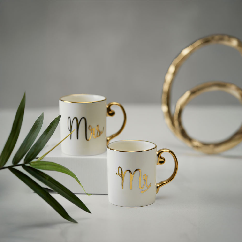 MR LOVE ΚΟΥΠΑ 8x8x9 NEW BONE CHINA ΛΕΥΚΟ ΧΡΥΣΟ - Image 2