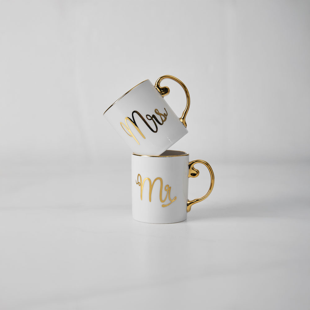 MRS LOVE ΚΟΥΠΑ 8x8x9 NEW BONE CHINA ΛΕΥΚΟ ΧΡΥΣΟ - Image 2