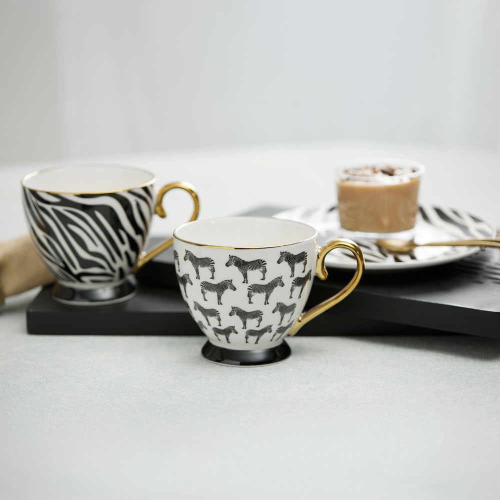 SAFARI ΚΟΥΠΑ 11x11x9 NEW BONE CHINA ΛΕΥΚΟ ΜΑΥΡΟ ΧΡΥΣΟ - Image 2