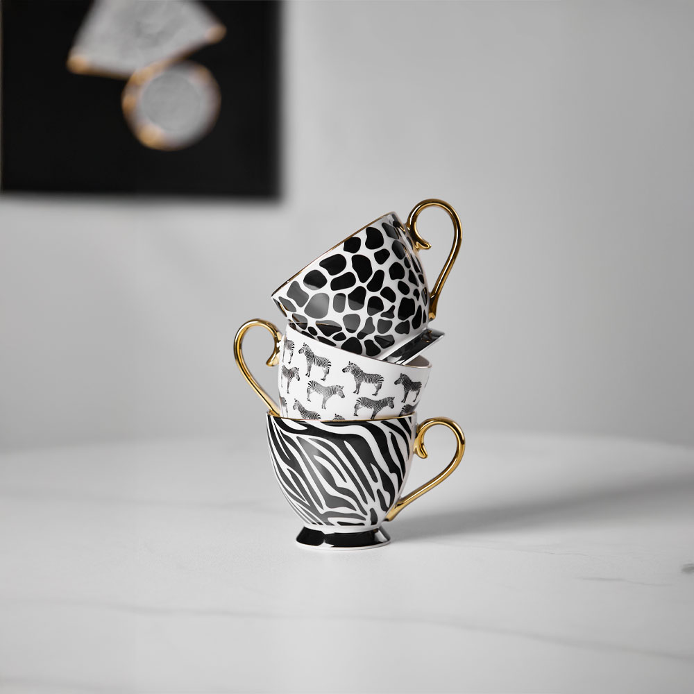 SAFARI ΚΟΥΠΑ 11x11x9 NEW BONE CHINA ΛΕΥΚΟ ΜΑΥΡΟ ΧΡΥΣΟ - Image 2