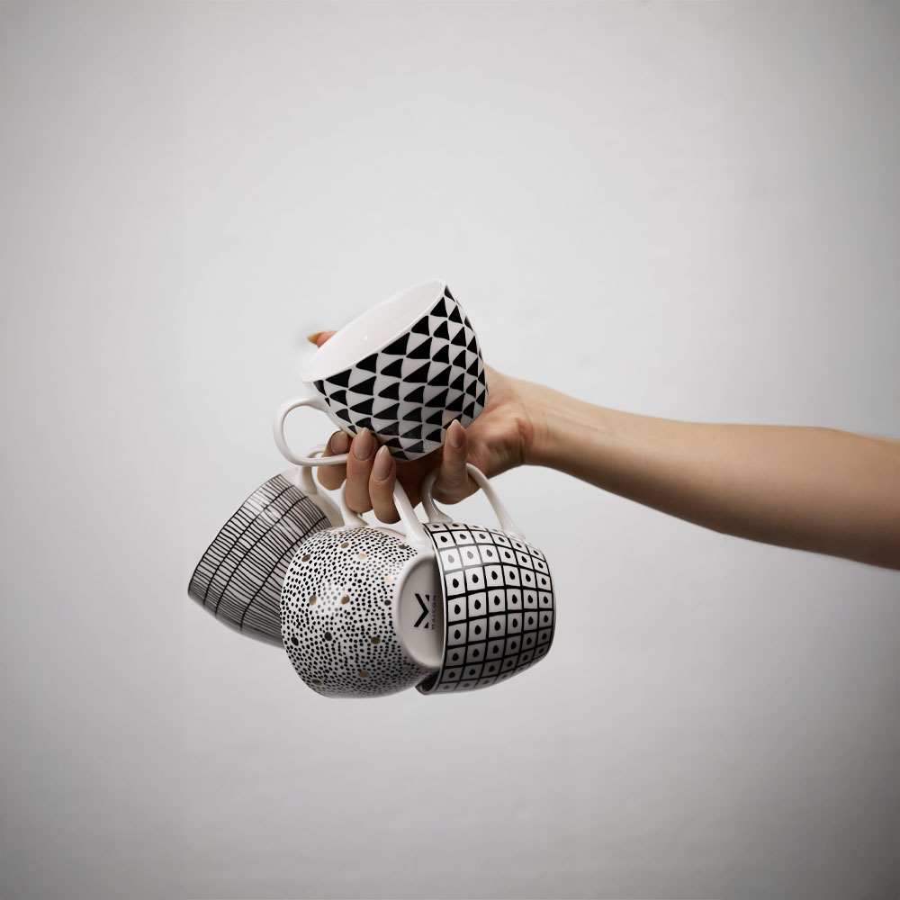 SERAX ΚΟΥΠΑ 11x11x8 NEW BONE CHINA ΛΕΥΚΟ ΜΑΥΡΟ - Image 3