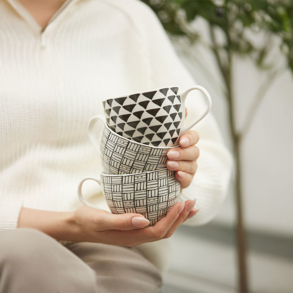 SERAX ΚΟΥΠΑ 11x11x8 NEW BONE CHINA ΛΕΥΚΟ ΜΑΥΡΟ - Image 3