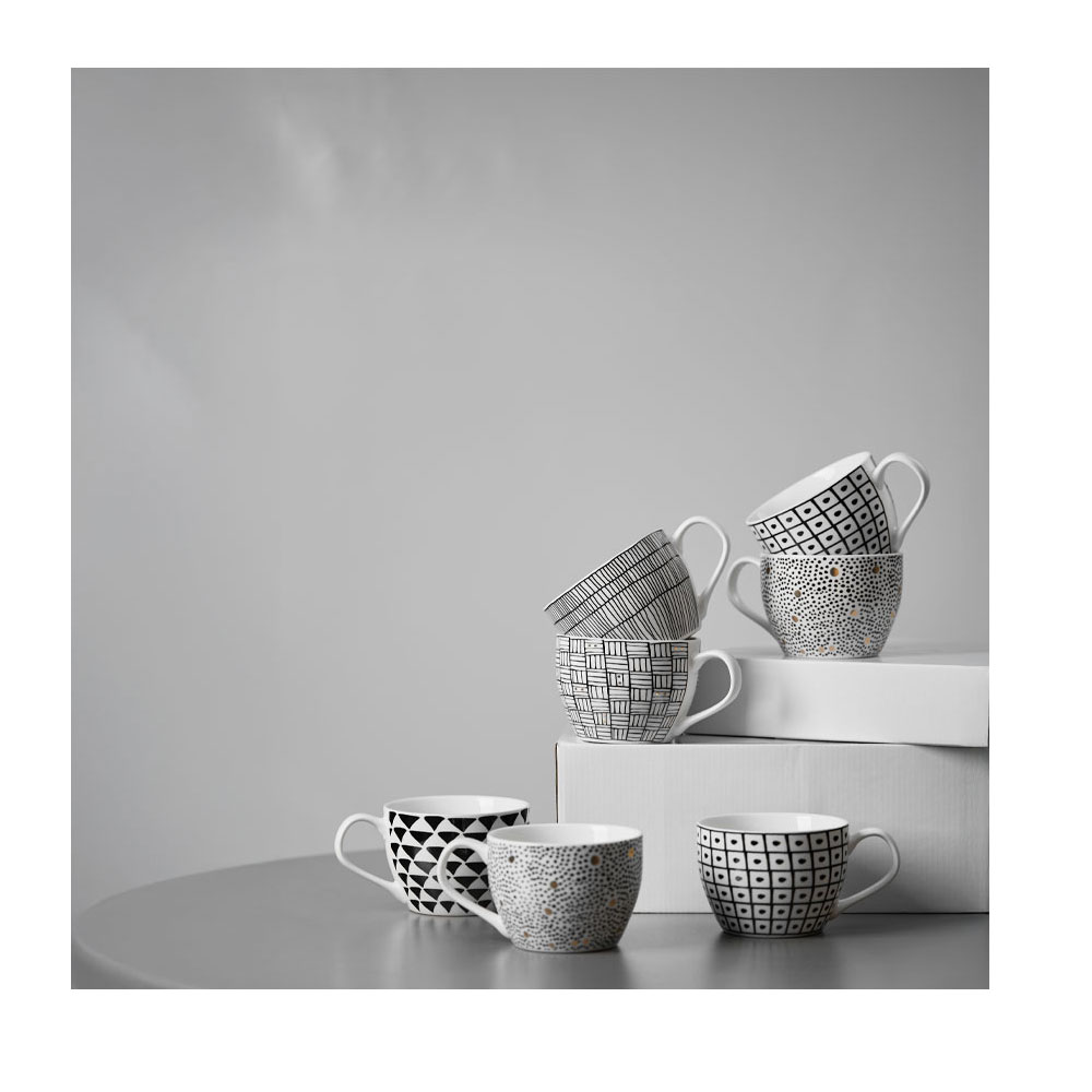SERAX ΚΟΥΠΑ 11x11x8 NEW BONE CHINA ΛΕΥΚΟ ΜΑΥΡΟ ΧΡΥΣΟ - Image 2