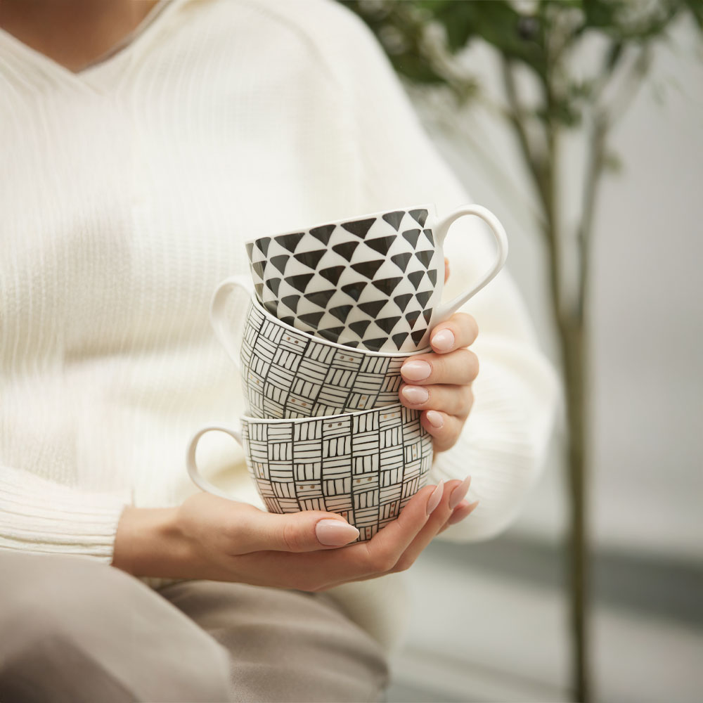 SERAX ΚΟΥΠΑ 11x11x8 NEW BONE CHINA ΛΕΥΚΟ ΜΑΥΡΟ ΧΡΥΣΟ - Image 3