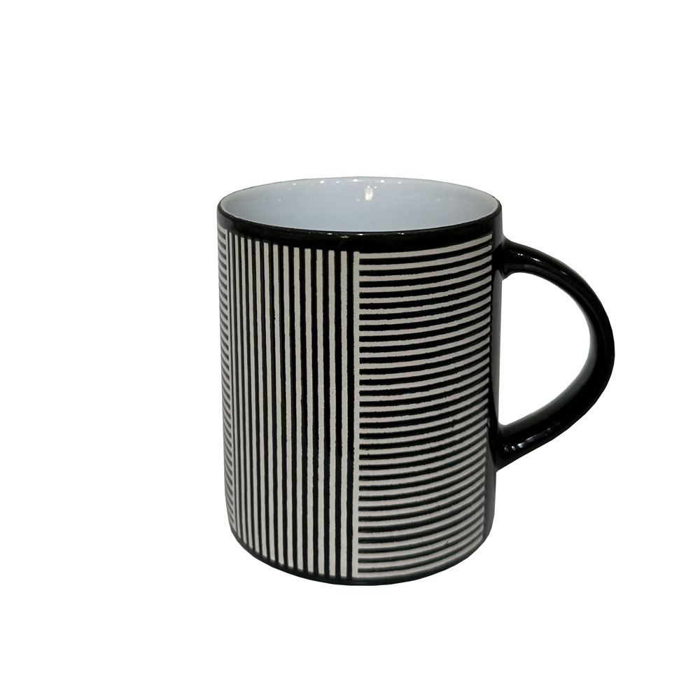 LINES DARK ΚΟΥΠΑ 8x8x10 STONEWARE ΜΑΥΡΟ ΛΕΥΚΟ