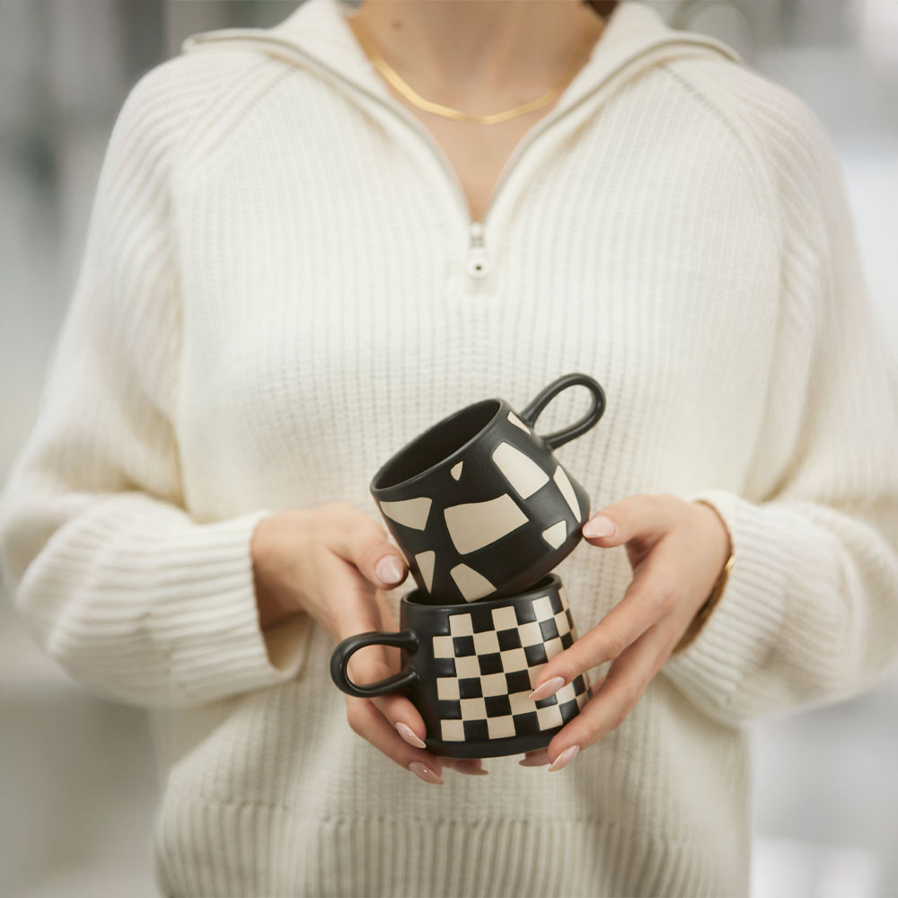 BLEND ΚΟΥΠΑ 8x8x8 STONEWARE ΜΑΥΡΟ ΛΕΥΚΟ - Image 2