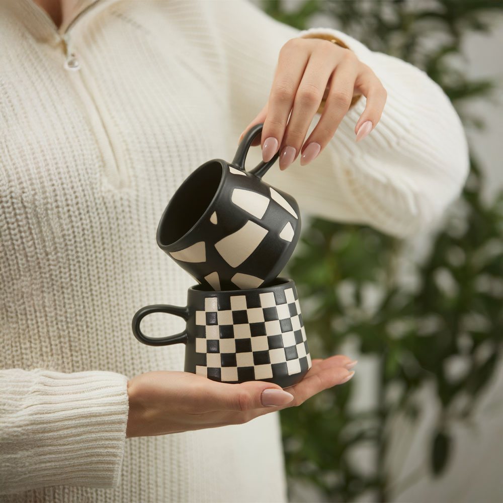 BLEND ΚΟΥΠΑ 8x8x8 STONEWARE ΜΑΥΡΟ ΛΕΥΚΟ - Image 2