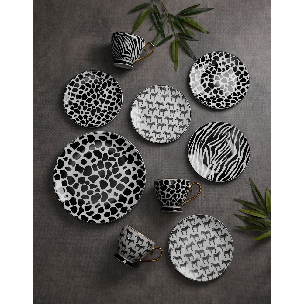 SAFARI ΠΙΑΤΟ ΓΛΥΚΟΥ SET 7ΤΜΧ 30x30x3 NEW BONE CHINA ΛΕΥΚΟ ΜΑΥΡΟ - Image 2