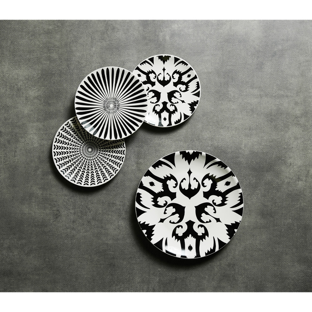 THYME ΠΙΑΤΟ ΓΛΥΚΟΥ SET 7ΤΜΧ 30x30x3 NEW BONE CHINA ΛΕΥΚΟ ΜΑΥΡΟ - Image 2