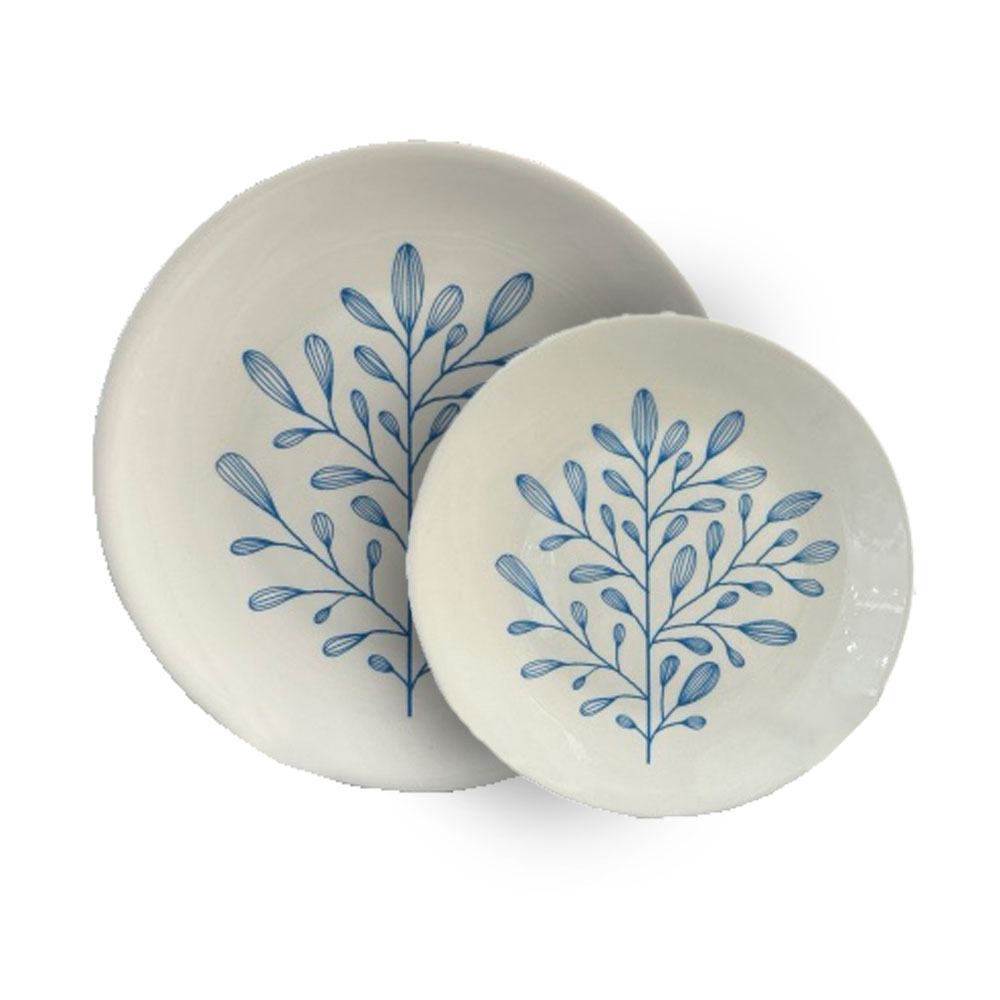 YDRA ΠΙΑΤΟ ΓΛΥΚΟΥ SET 7ΤΜΧ 30x30x3 NEW BONE CHINA ΛΕΥΚΟ ΓΑΛΑΖΙΟ