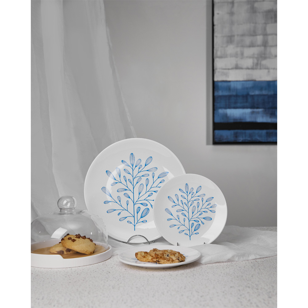 YDRA ΠΙΑΤΟ ΓΛΥΚΟΥ SET 7ΤΜΧ 30x30x3 NEW BONE CHINA ΛΕΥΚΟ ΓΑΛΑΖΙΟ - Image 2