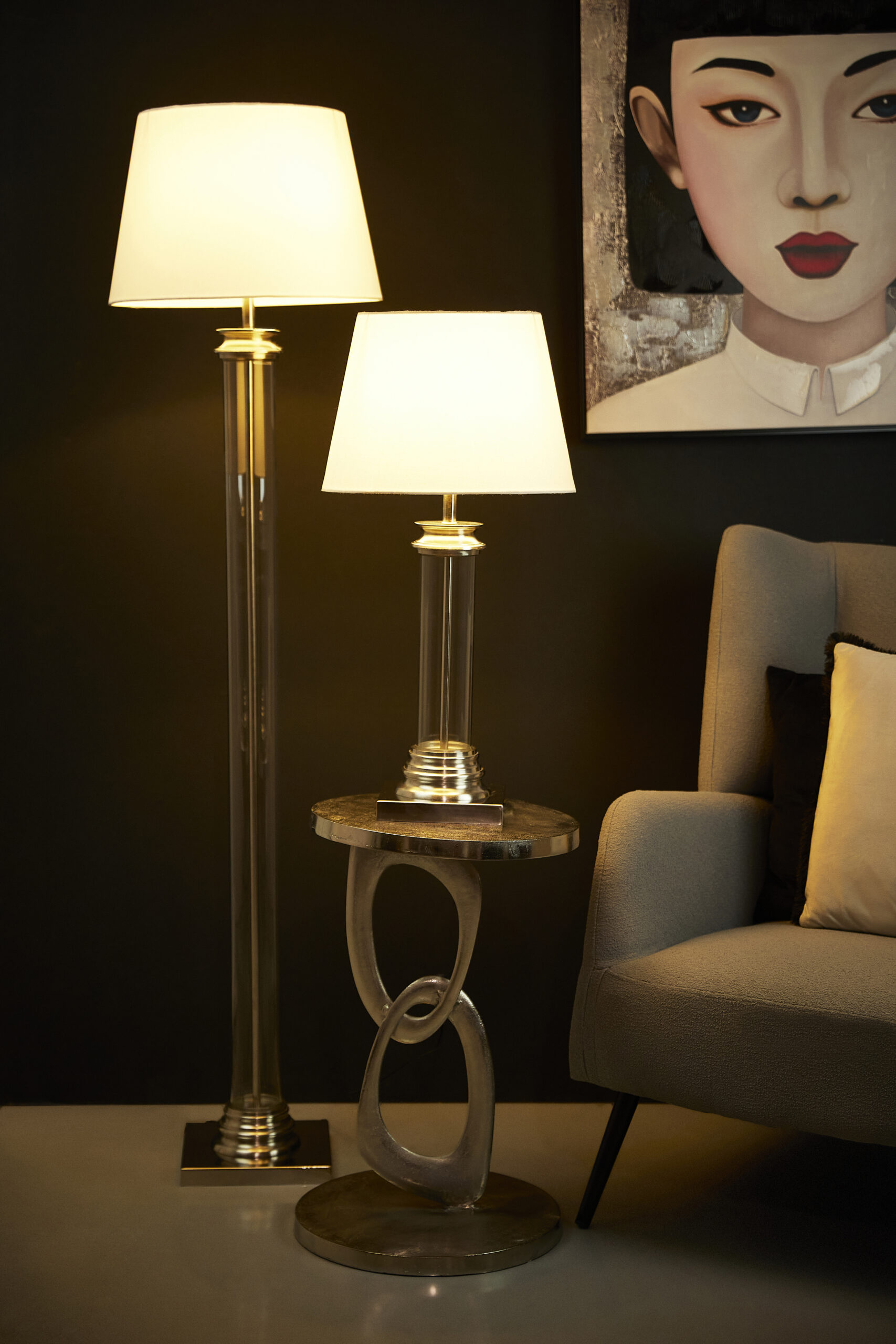 SKYLER ΦΩΤΙΣΤΙΚΟ ΕΠΙΤΡΑΠΕΖΙΟ 37x37x62 ΑΛΟΥΜΙΝΙΟ ΑΣΗΜΙ ΓΥΑΛΙ ΛΕΥΚΟ - Image 2