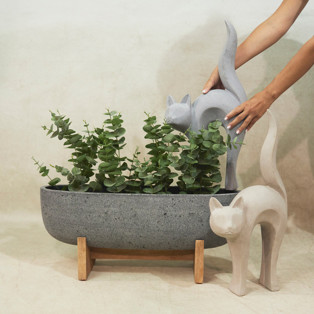 CAT STATUE ΔΙΑΚΟΣΜΗΤΙΚΗ ΓΑΤΑ 31x15x62 ΤΕΧΝΗΤΗ ΠΕΤΡΑ ΓΚΡΙ ΑΝΟΙΧΤΟ - Image 2